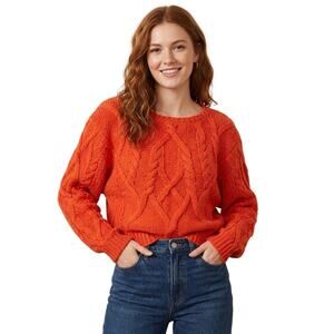 Sleeping on Snow Sweater Womens M Orange Cozy Wool Blend Cable Knit Comfy Winter